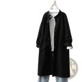 Black long-sleeved button-up coat with relaxed fit and subtle texture for casual loose outerwear use