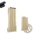 Beige outdoor curtains luxurious woolen patio panels with reinforced top rings hanging from a modern pergola