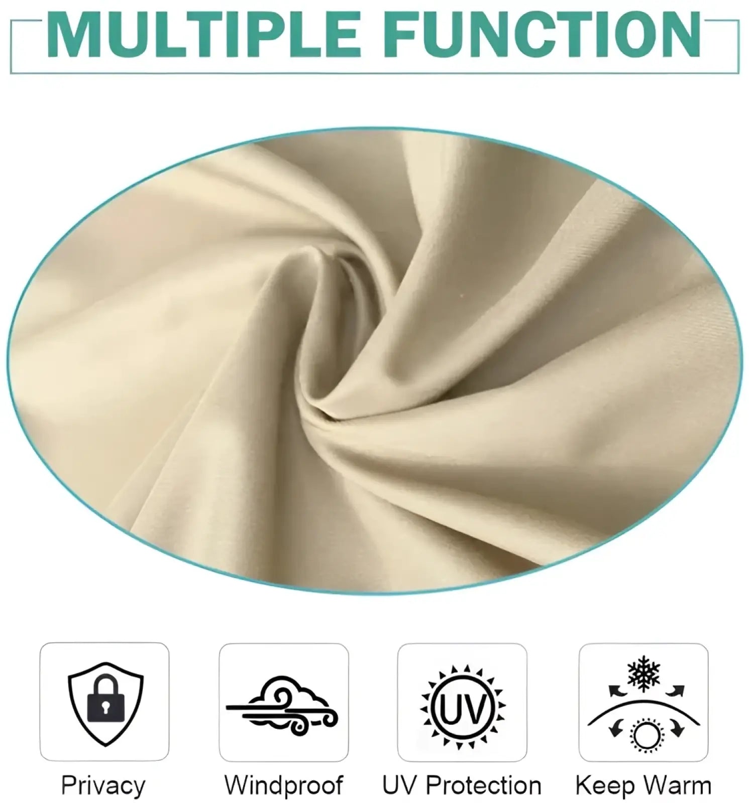 Beige outdoor curtains featuring a smooth slightly textured woolen fabric ideal for luxurious patio panels