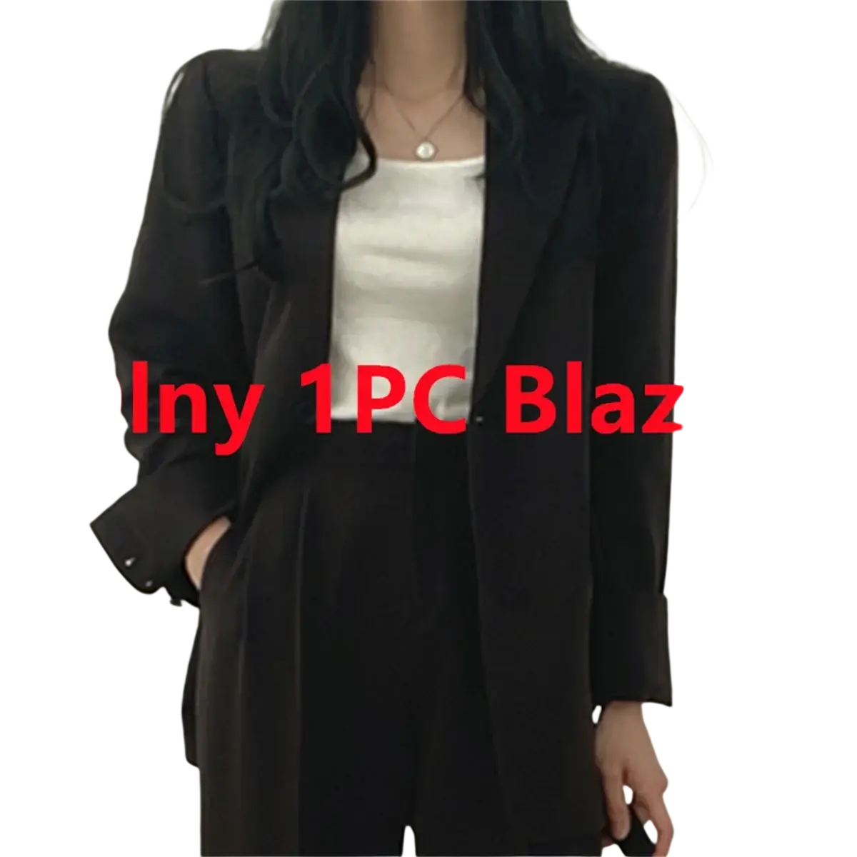Black blazer with a sleek tailored fit and subtle texture complementing the beige pant suit set wide leg blazer
