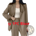 Beige pant suit set wide leg blazer with a sleek tailored fit and structured shoulders in soft fabric