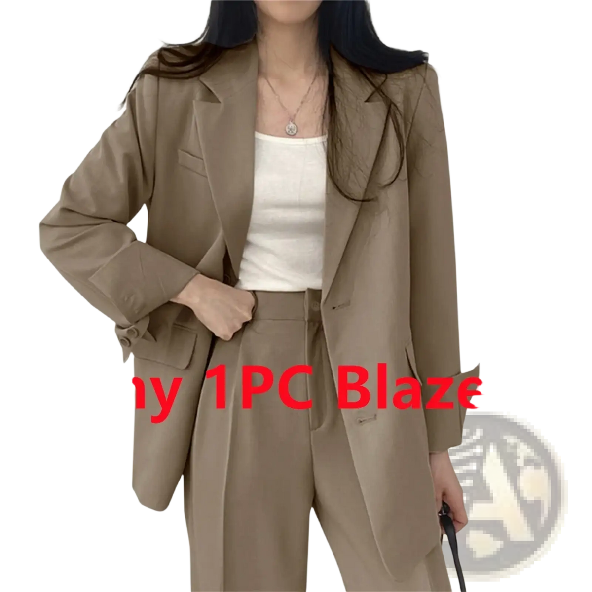 Beige pant suit set wide leg blazer with a sleek tailored fit and structured shoulders in soft fabric