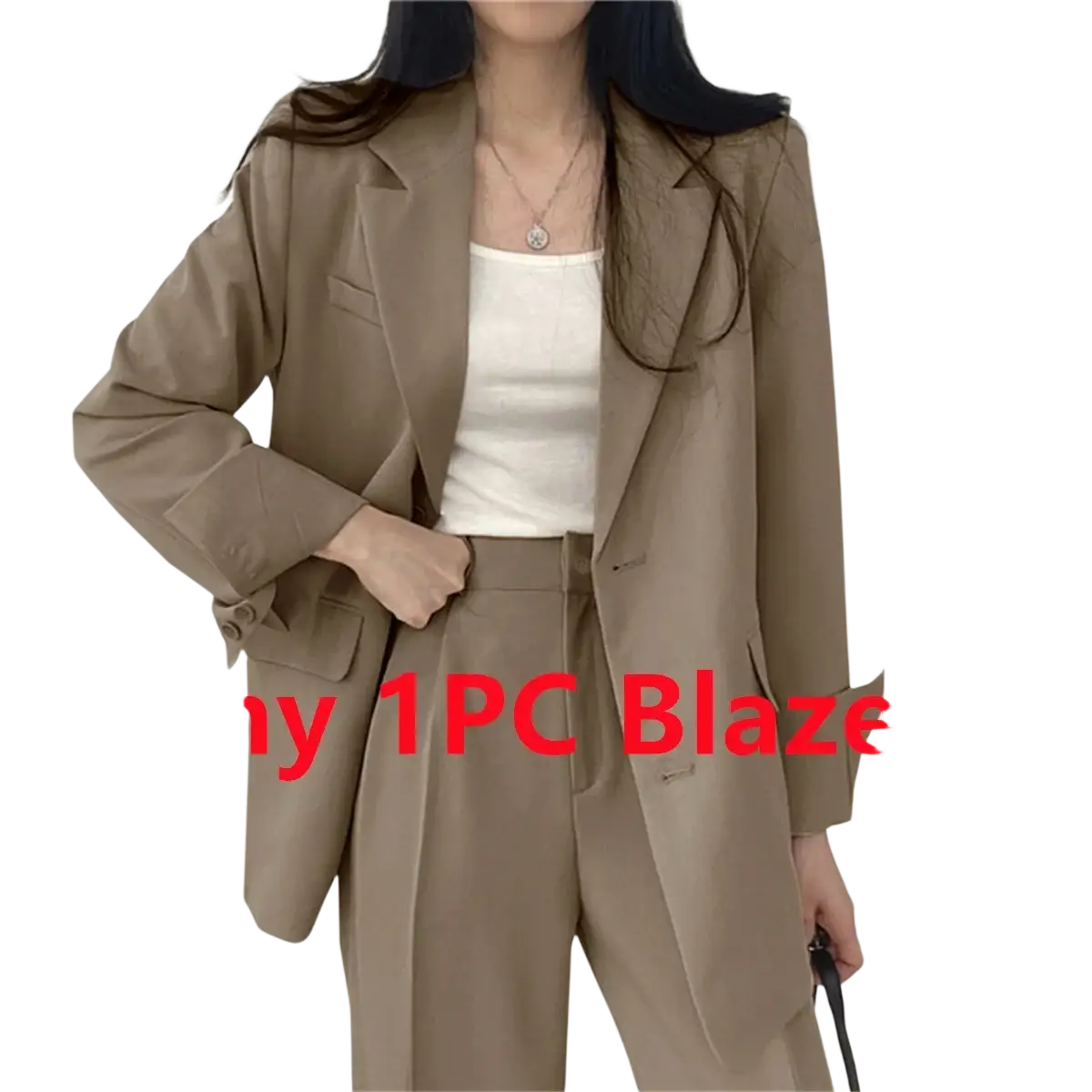 Beige pant suit set wide leg blazer with a sleek tailored fit and structured shoulders in soft fabric