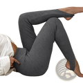 Gray ribbed knit leggings with a snug form-fitting design and ankle-cut openings featured in beige ribbed knit high waist leggings product