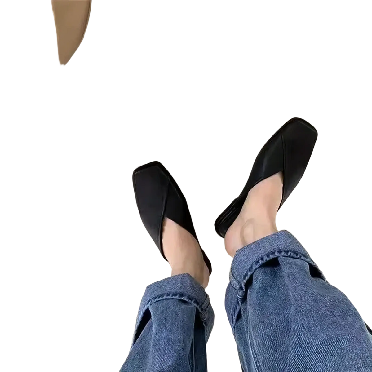 Black square-toe mules featuring a sleek minimalist design for stylish casual wear