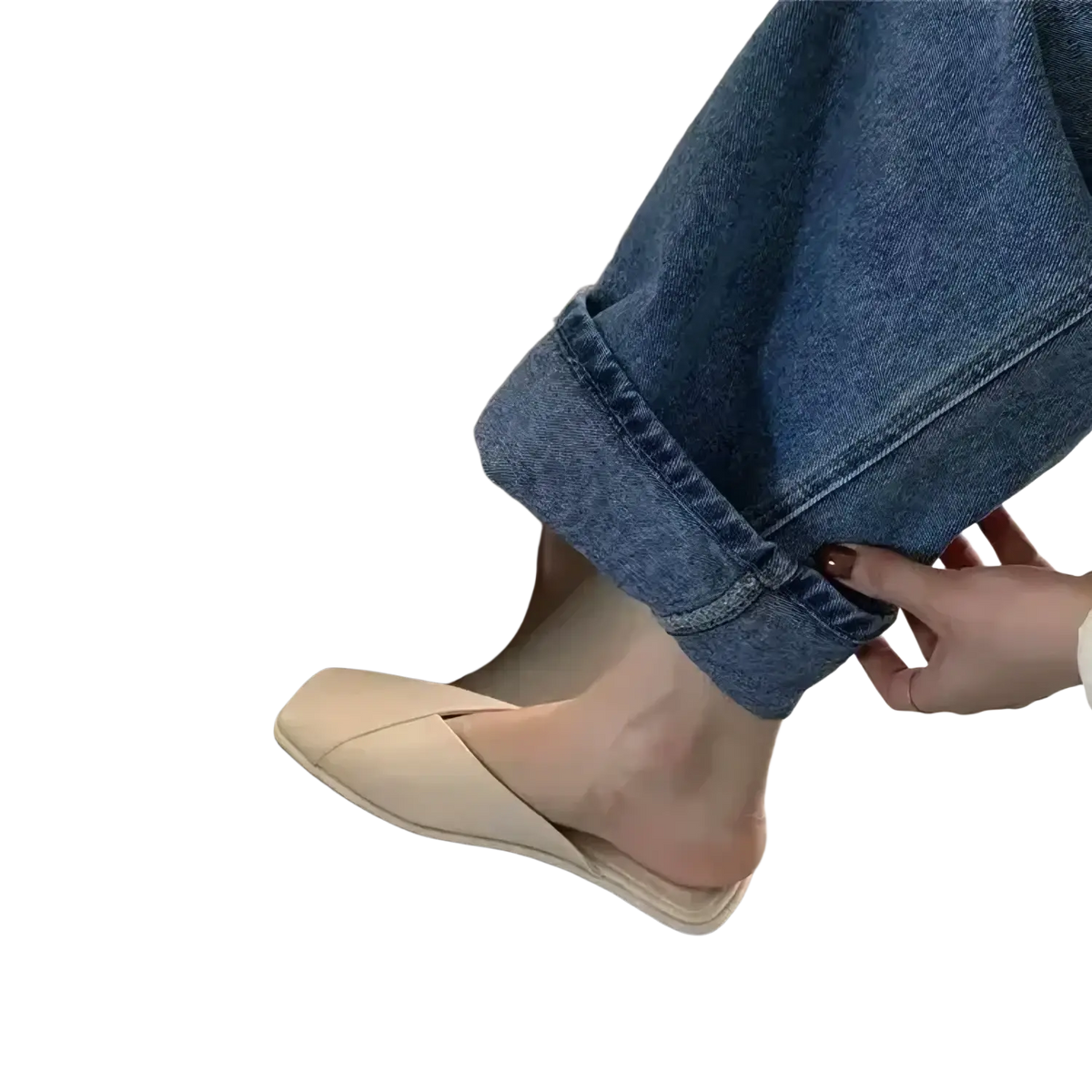 Beige square toe flat mules cream-colored leather slip-on shoes with a flat sole and square toe design