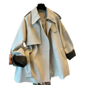 Beige trench coat with black contrast cuffs and shoulder accents featuring classic collar for autumn winter outerwear