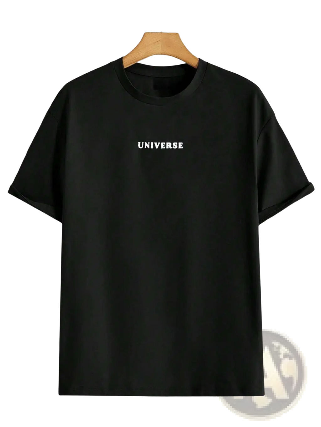 Black cotton men’s t-shirt with universe graphic printed in white across the chest from Believe in Yourself collection