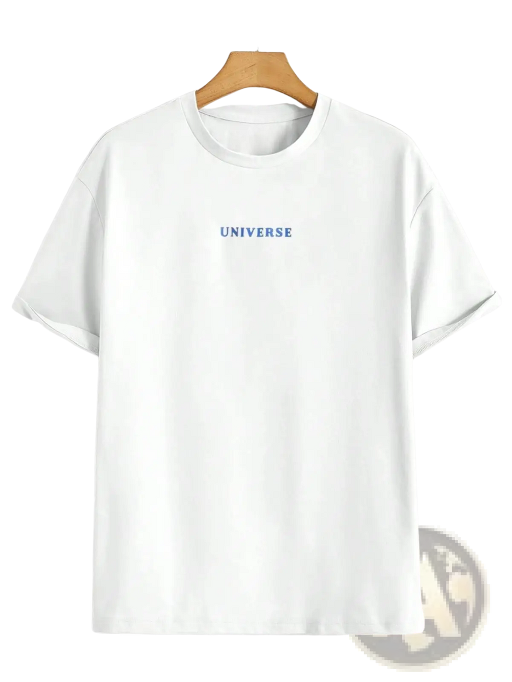 White cotton men’s t-shirt with universe embroidered in blue on the chest from believe in yourself collection