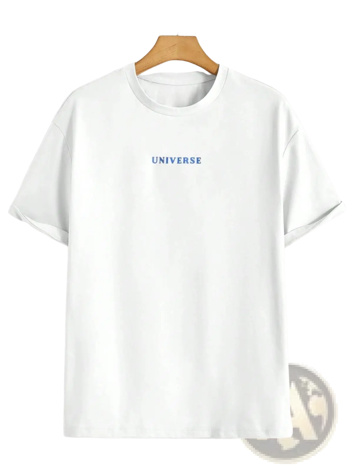 White cotton men’s t-shirt with universe embroidered in blue on the chest from believe in yourself collection