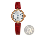 Berny women luxury quartz leather dress watch featuring a red crocodile-patterned strap and rose gold crystal case