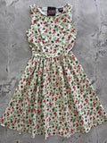 Berry bees 1950s vintage sleeveless cotton dress in cream with cherry and bee print and pockets