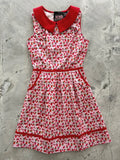 Berry Cherry retro polka dot cotton sleeveless dress in pink with strawberry print and red peter pan collar trim