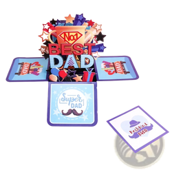 Best dad 3d pop up father’s day greeting card with colorful trophy stars balloons gift boxes and mustache designs