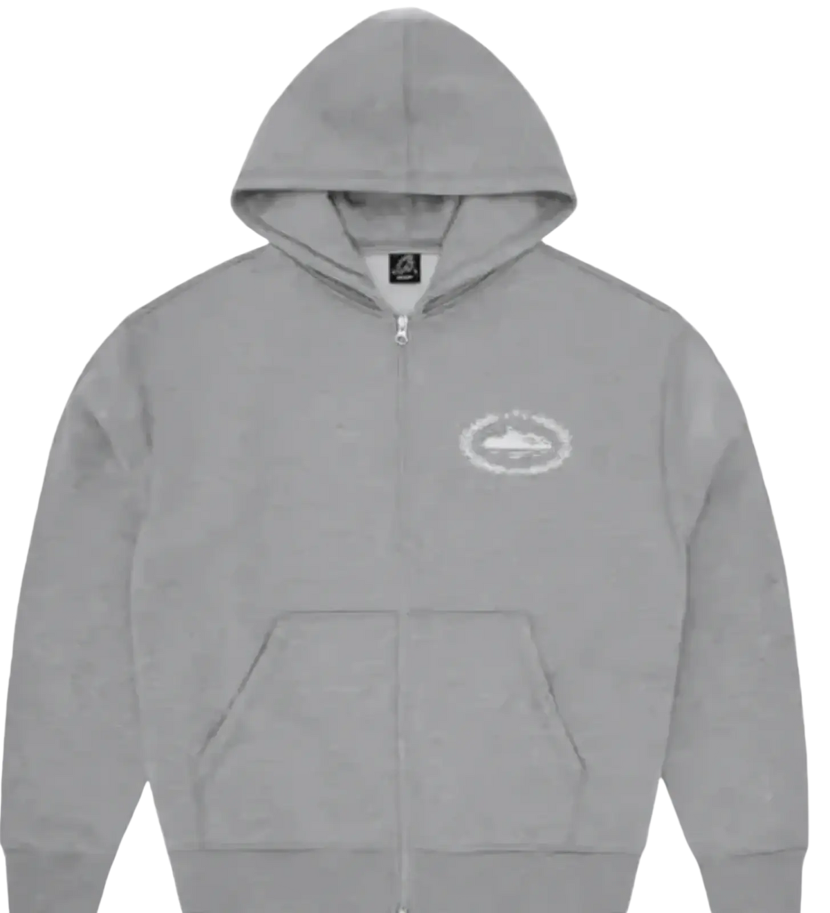 Betawoo men fleece zip up hoodie in gray with subtle white embroidered logo and matching hood lining