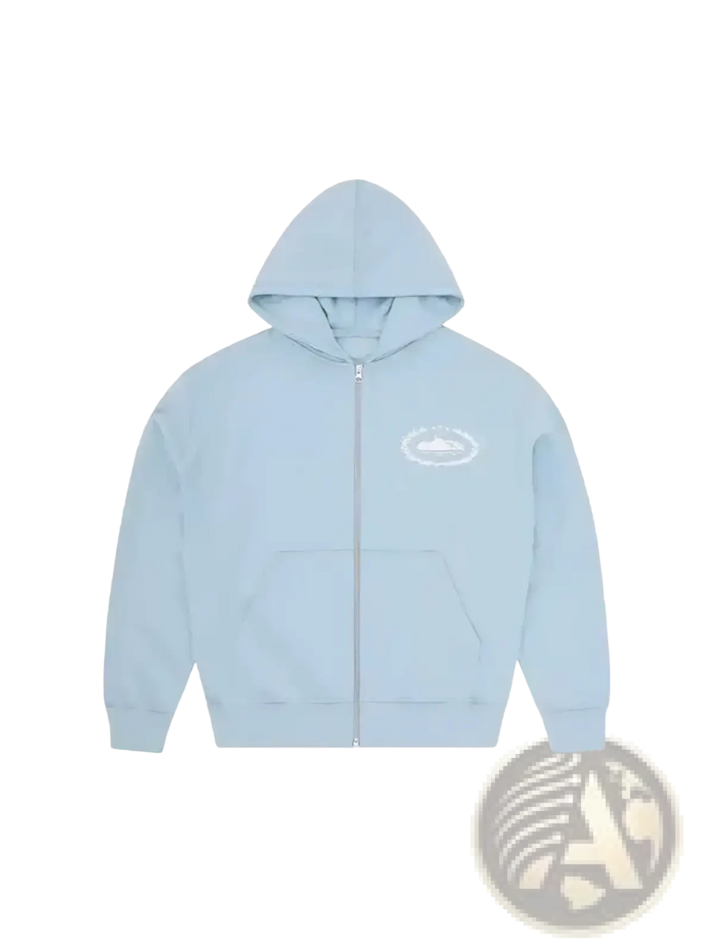 Betawoo men fleece zip up hoodie in light blue with a subtle white chest logo and matching zipper
