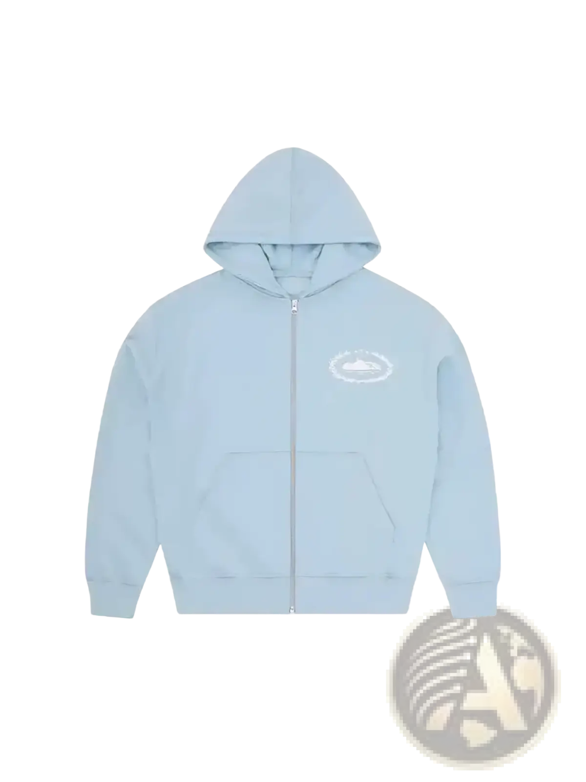 Betawoo men fleece zip up hoodie in light blue with a subtle white chest logo and matching zipper