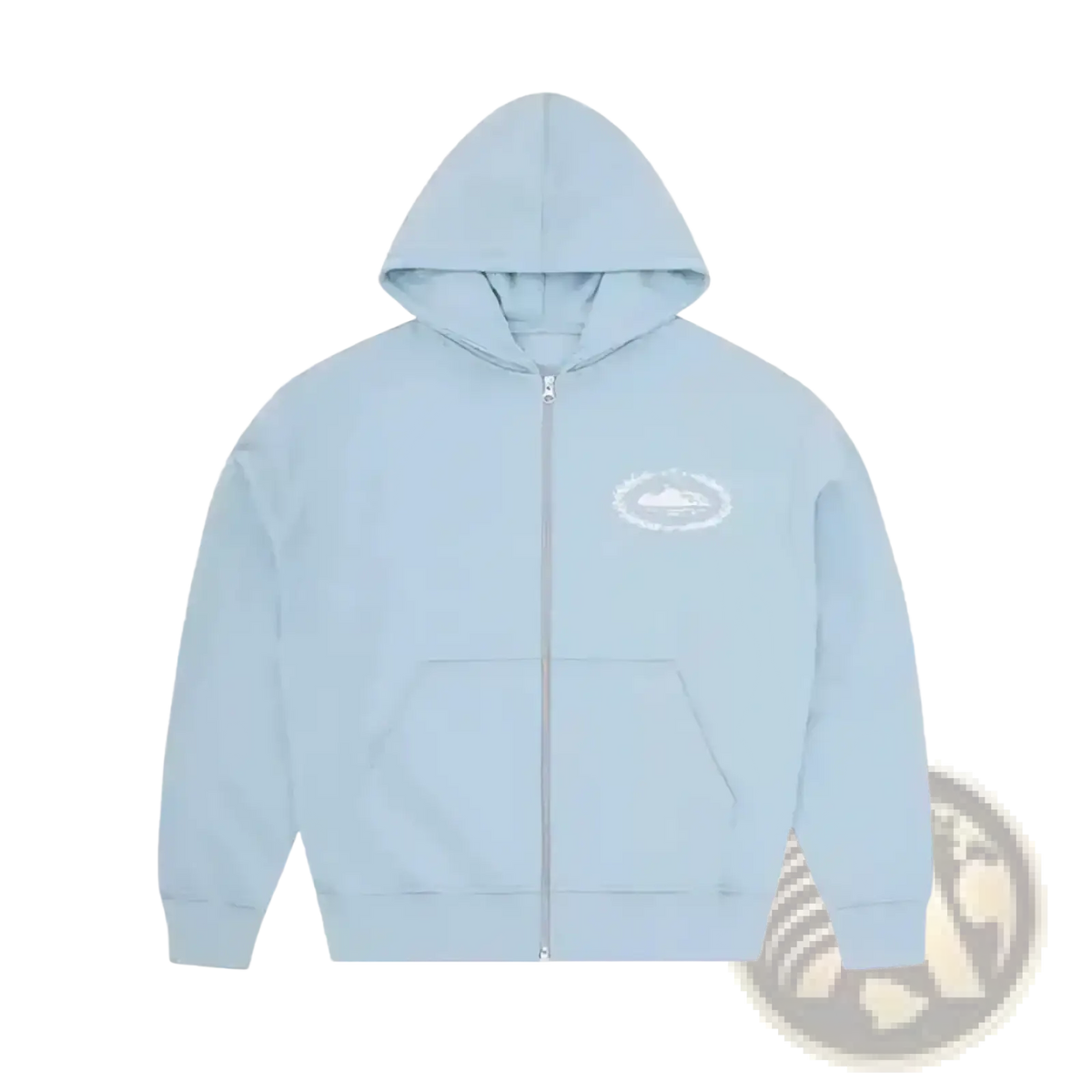 Betawoo men fleece zip up hoodie in light blue with white embroidered logo and front pocket for casual wear