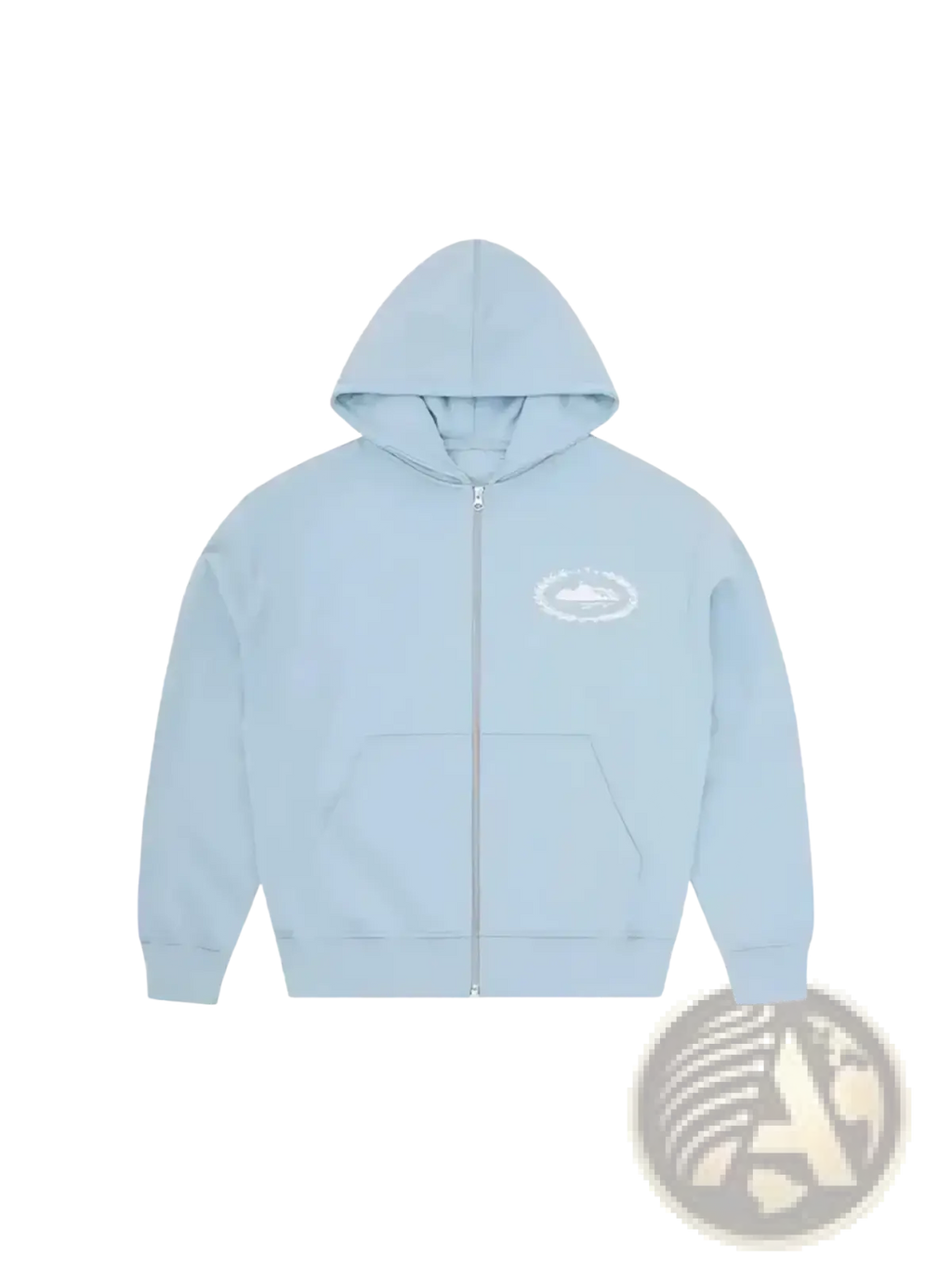 Betawoo men fleece zip up hoodie in light blue with a subtle white logo on the chest