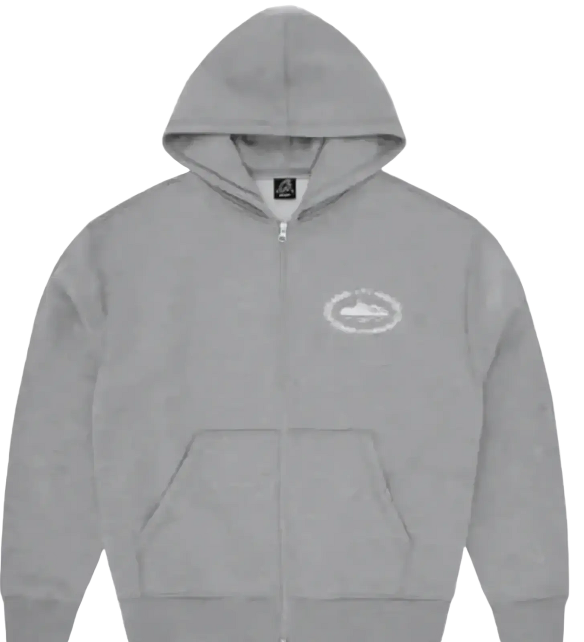 Betawoo men fleece zip up hoodie in light gray with subtle white embroidered logo and matching hood, made from fleece zip
