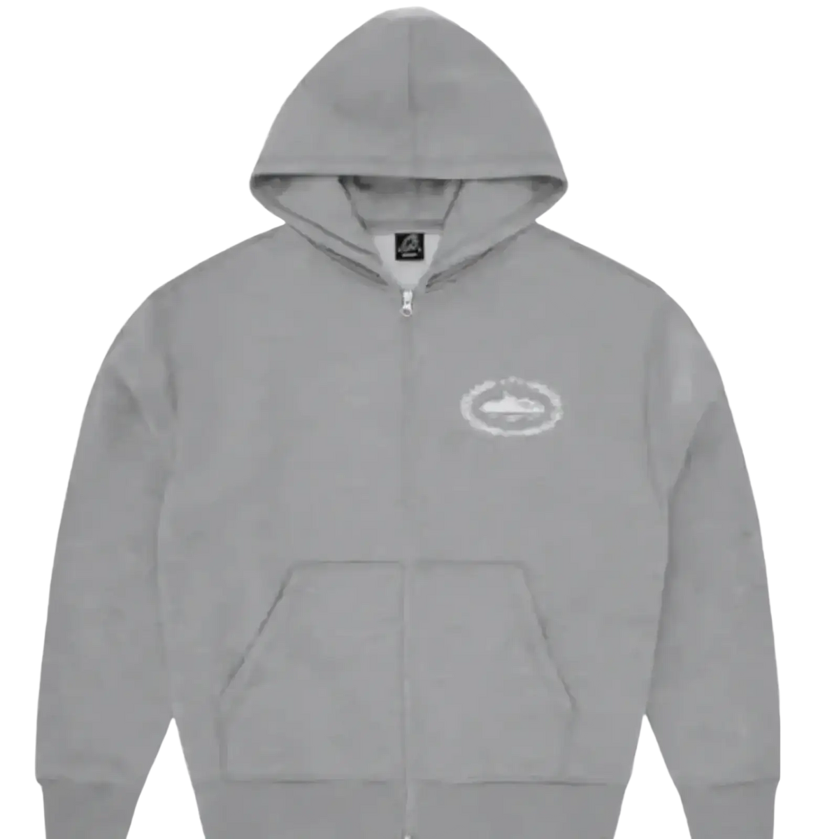 Betawoo men fleece zip up hoodie in light gray with subtle white embroidered logo and front pocket fleece zip style