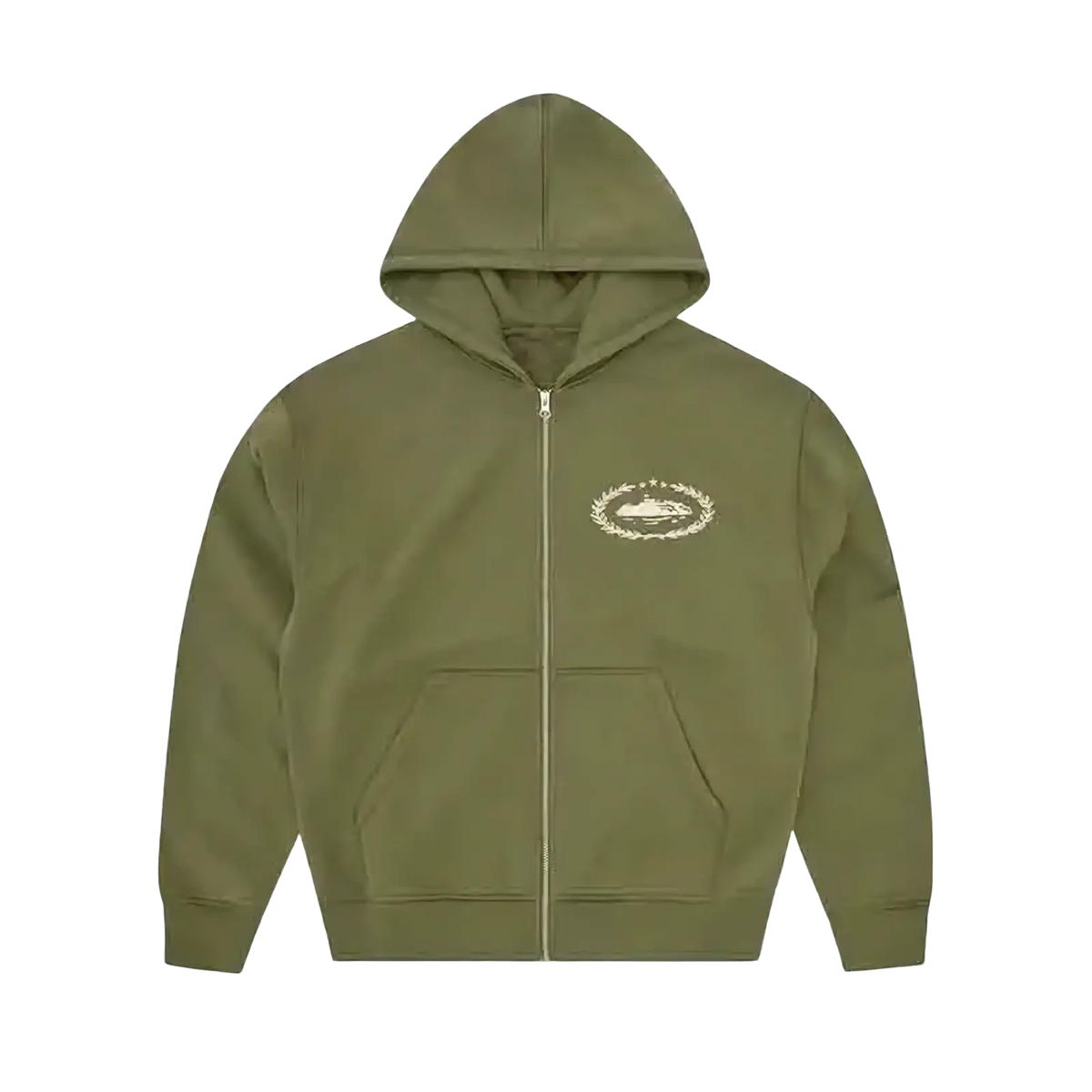 Betawoo men fleece olive green zip-up hoodie with white embroidered logo on the chest for casual wear