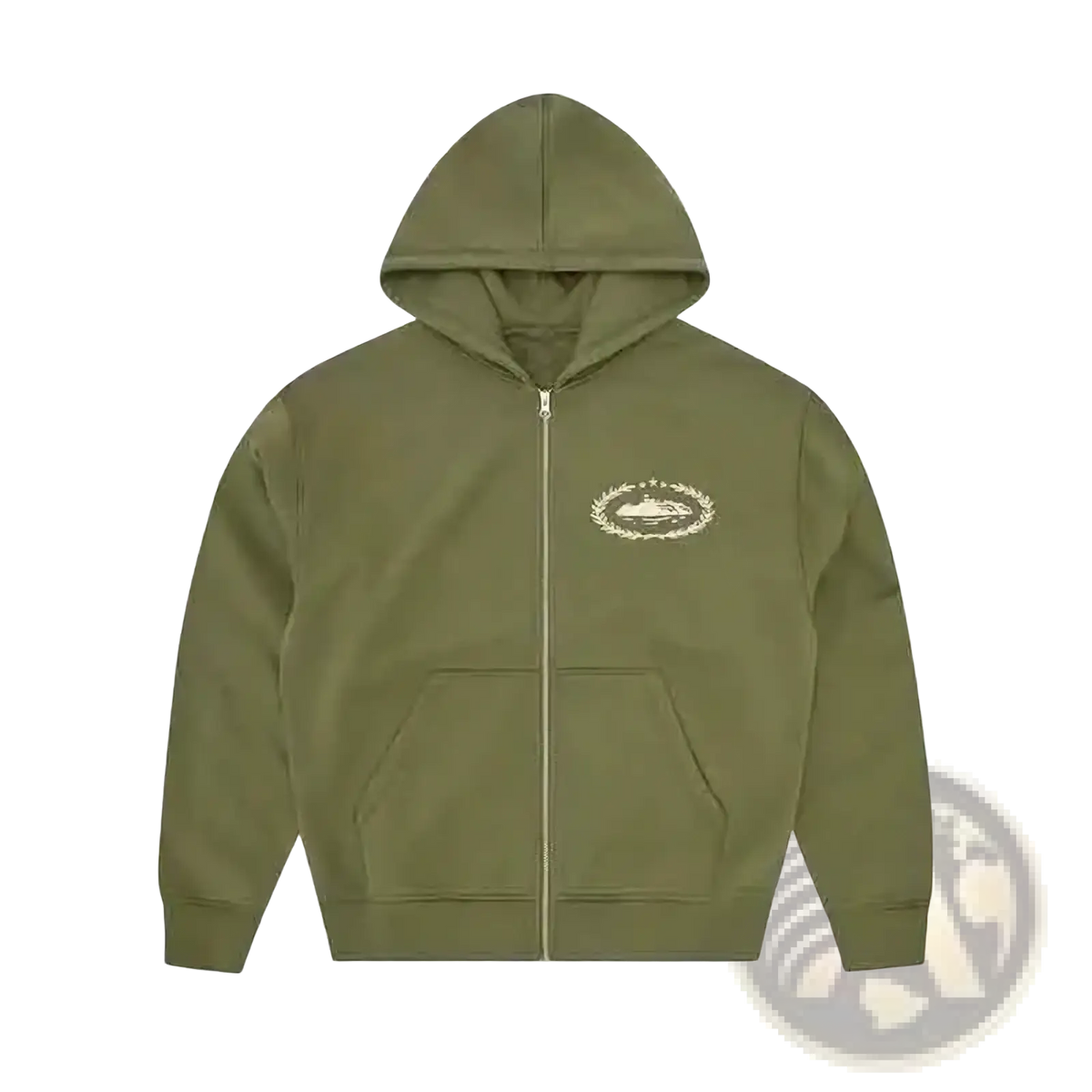 Betawoo men fleece zip up hoodie in olive green with white embroidered logo on the chest