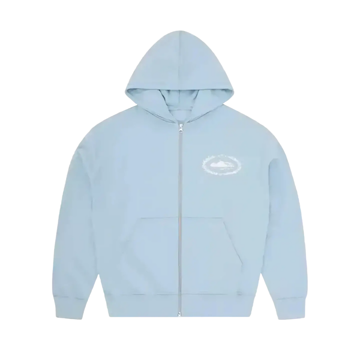 A soft light blue betawoo men fleece zip hoodie with a subtle white embroidered logo on the chest
