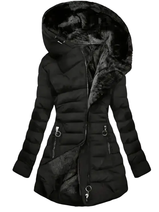 Betawoo women hooded fleece puffer jacket winter coat black quilted with plush faux fur lined hood and interior lining