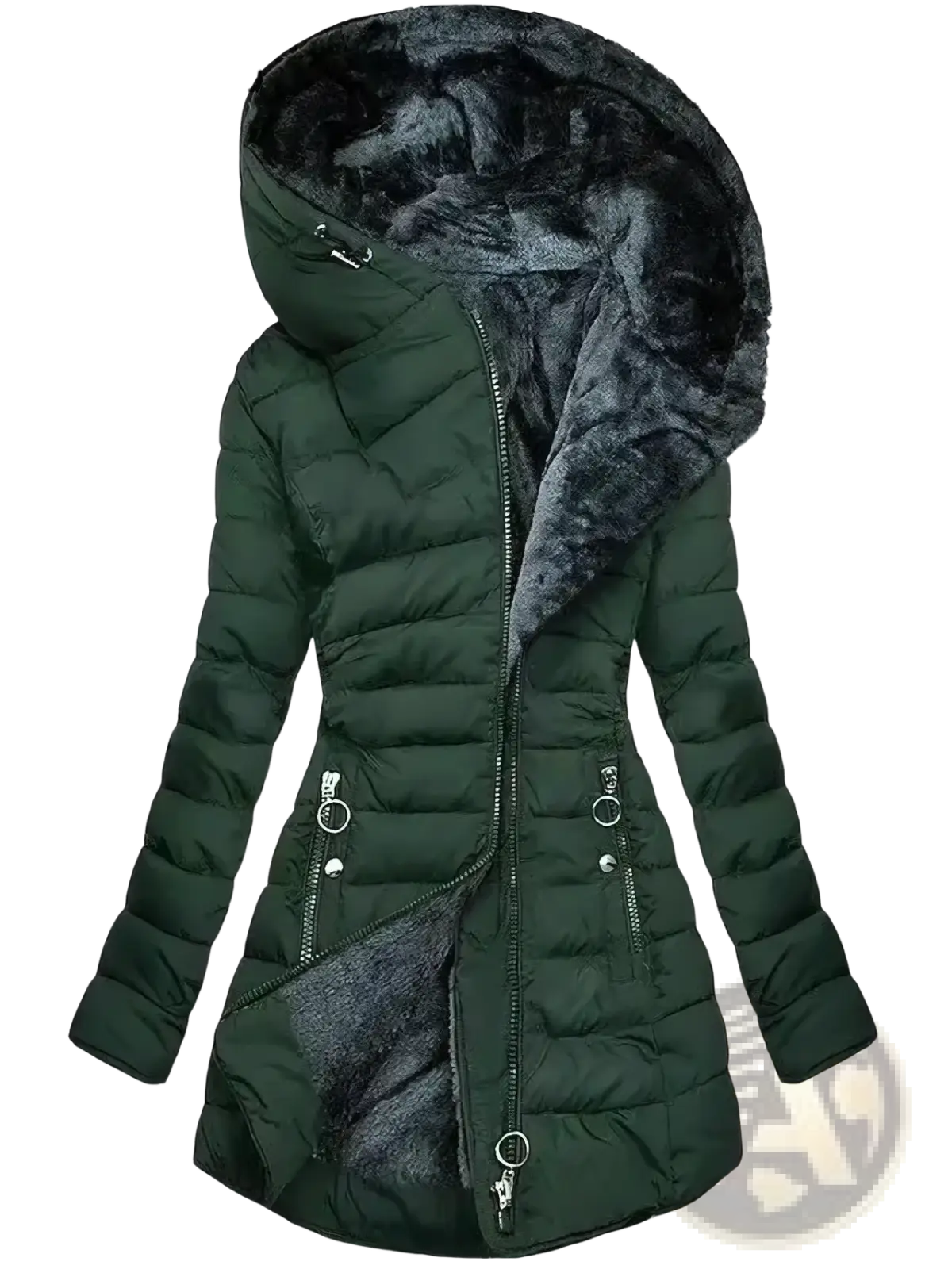 Betawoo women hooded fleece puffer jacket dark green quilted winter coat with plush faux-fur-lined hood and interior lining