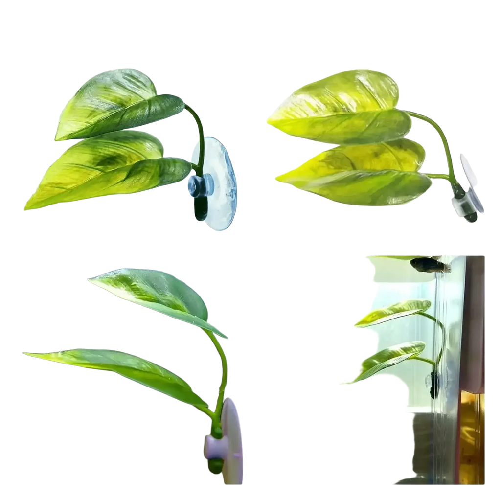 Green betta fish leaf hammock artificial aquarium plant with glossy leaves and suction cup base for decoration