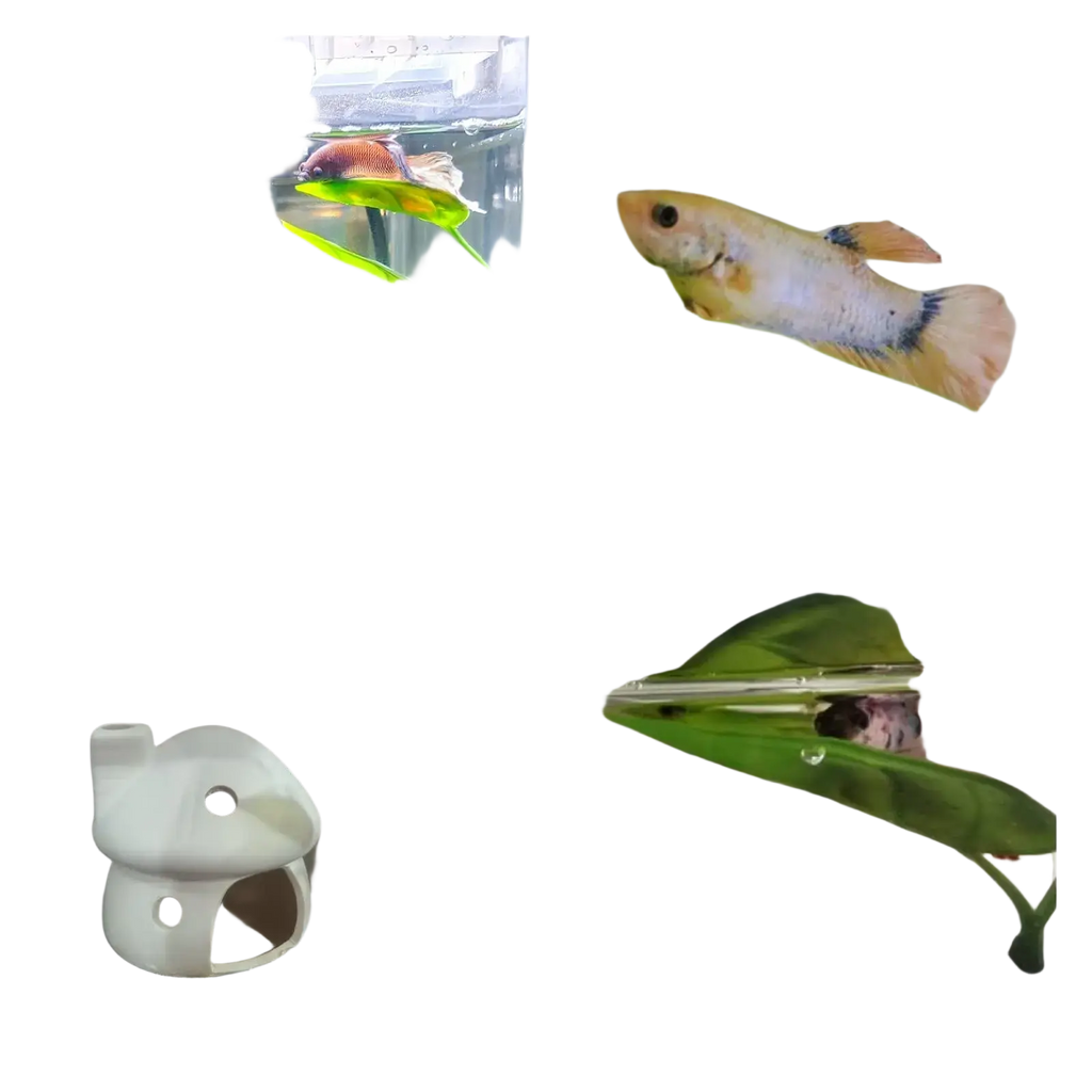 White ceramic mushroom-shaped aquarium hideout for betta fish leaf hammock artificial aquarium plant use
