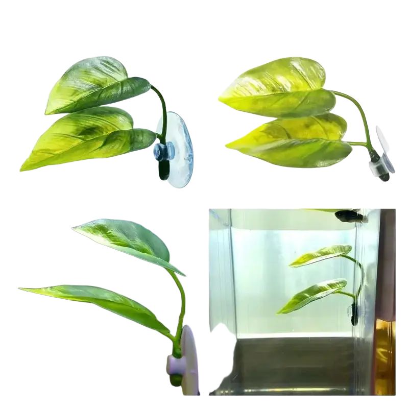 Betta fish leaf hammock artificial plant with green glossy leaves and suction cup for aquarium decoration