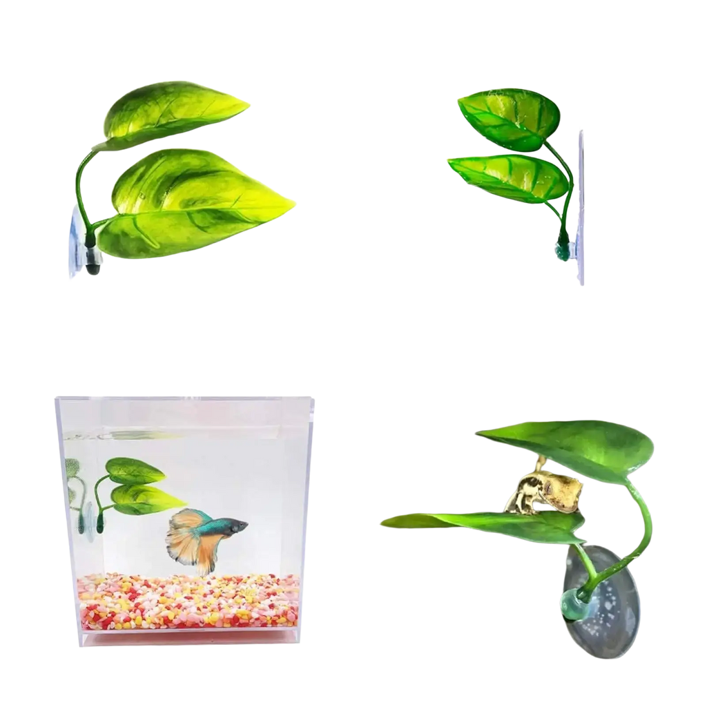 Green artificial betta leaf hammock plant with suction cups for aquarium decoration and fish resting spots