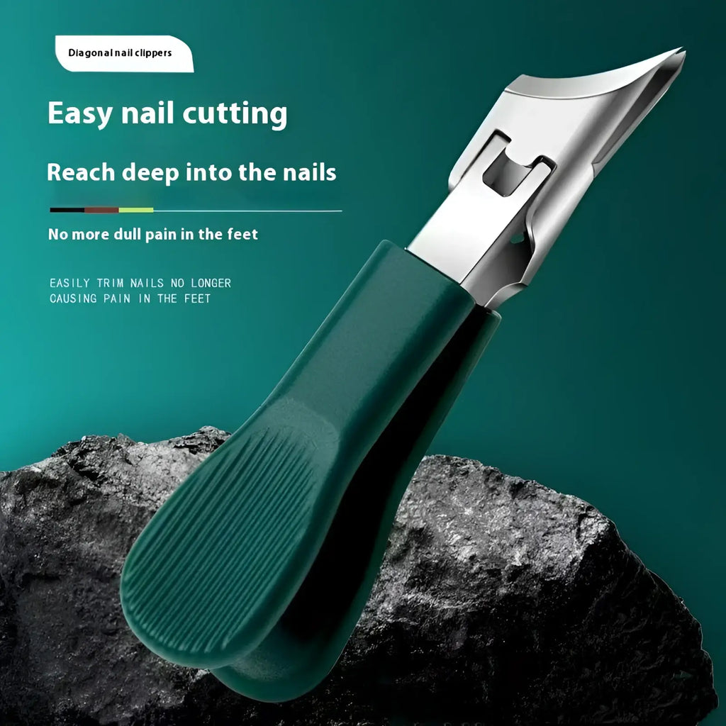 Bevel diagonal nail clippers with a sleek silver metal head and textured teal plastic handle from 3 piece anti splash set