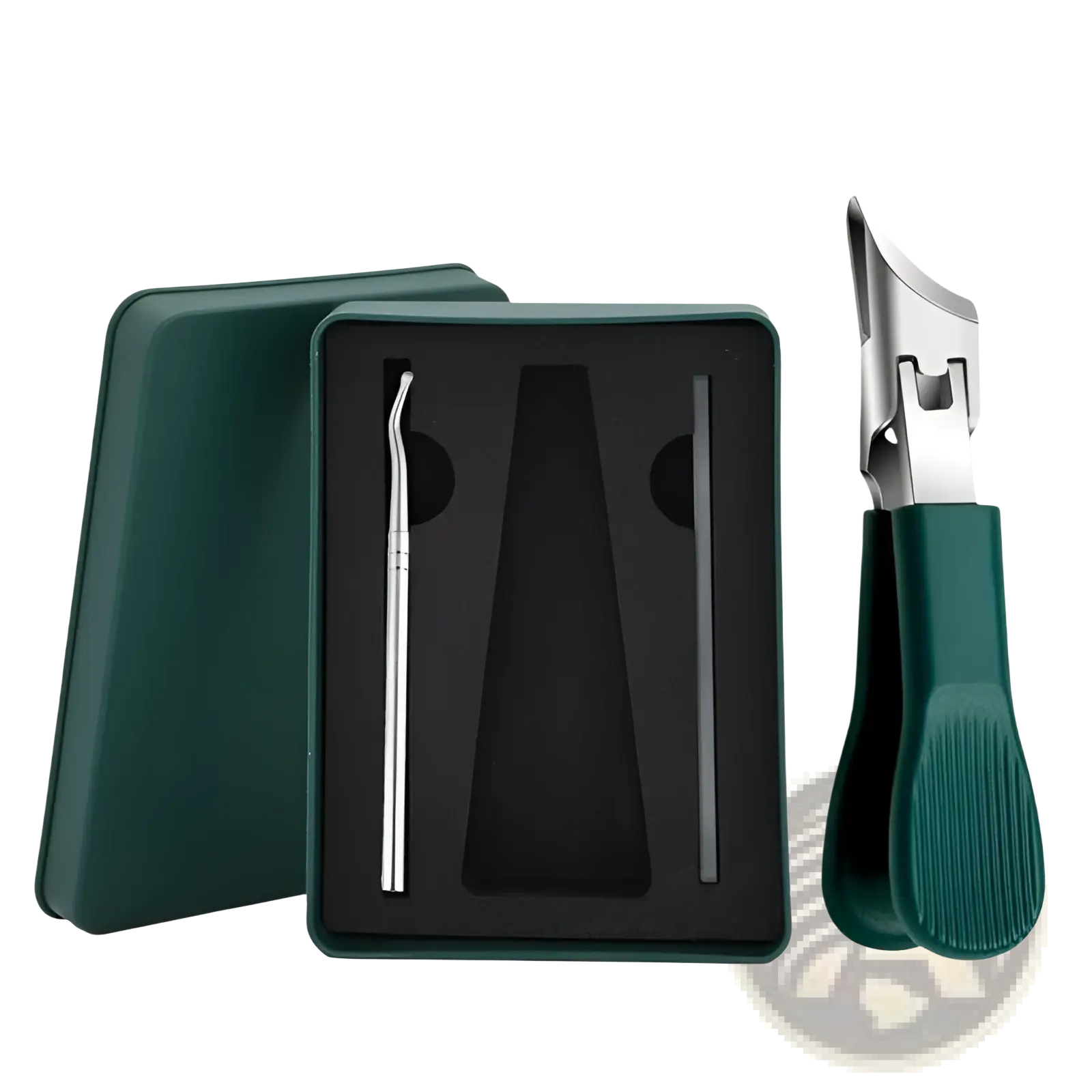 Bevel nail clippers 3 piece anti splash set green handled metal nail clipper with matching green case