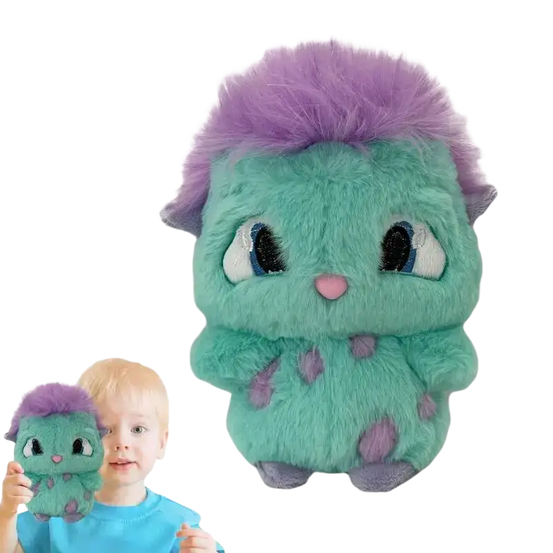Bibble plush toy cute stuffed anime doll featuring a teal plush monster with a fluffy purple mohawk and matching spots