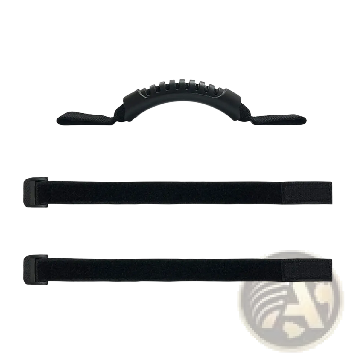 Black ergonomic bicycle carry handle strap with textured grip and two matching black velcro straps for folding bikes and scooters