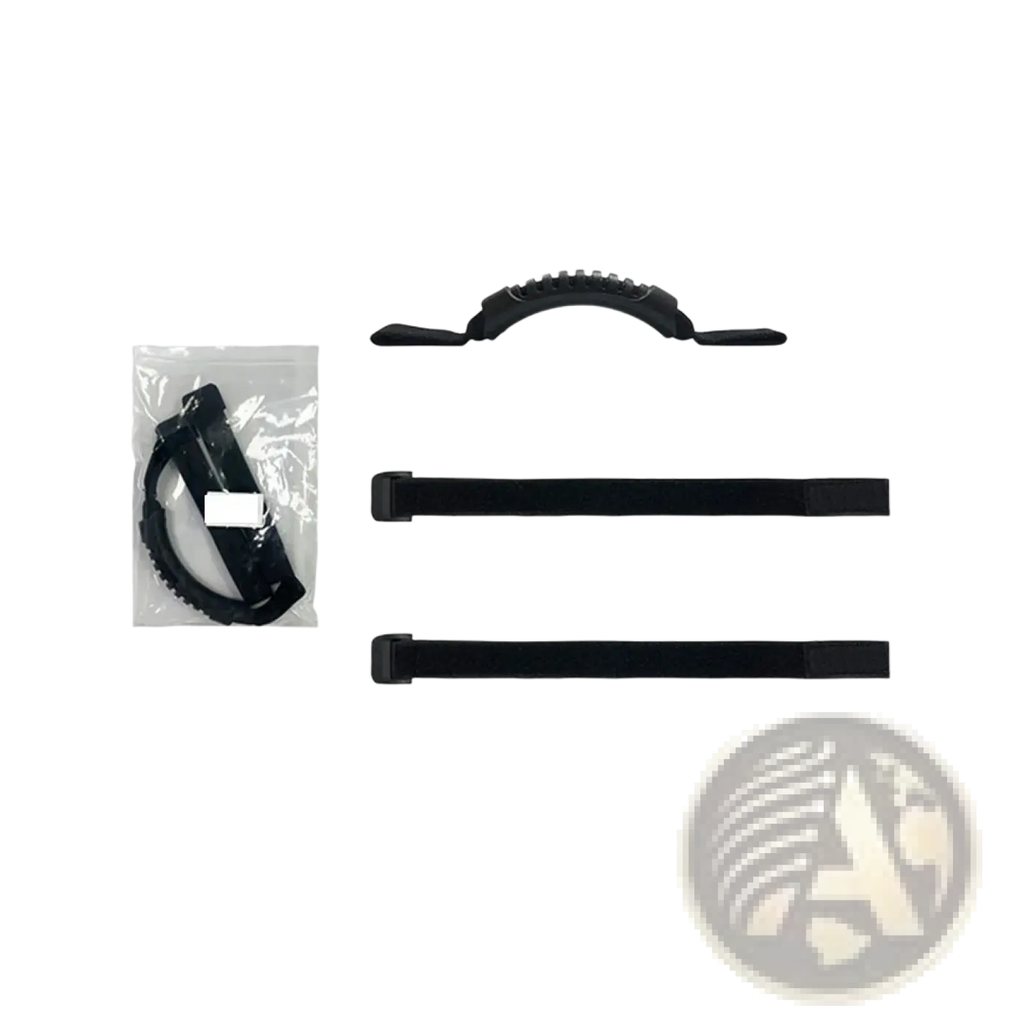 Black rubberized bicycle carry handle strap for folding bikes and scooters with textured grip and adjustable straps 25cm 35cm