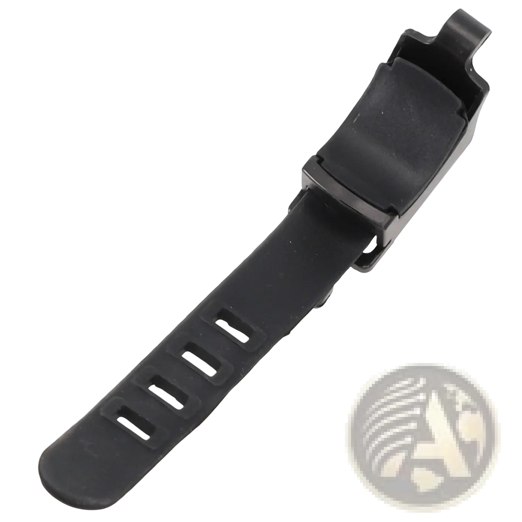Black silicone watch strap with buckle clasp shown on the back side for bicycle light bracket handlebar mount holder
