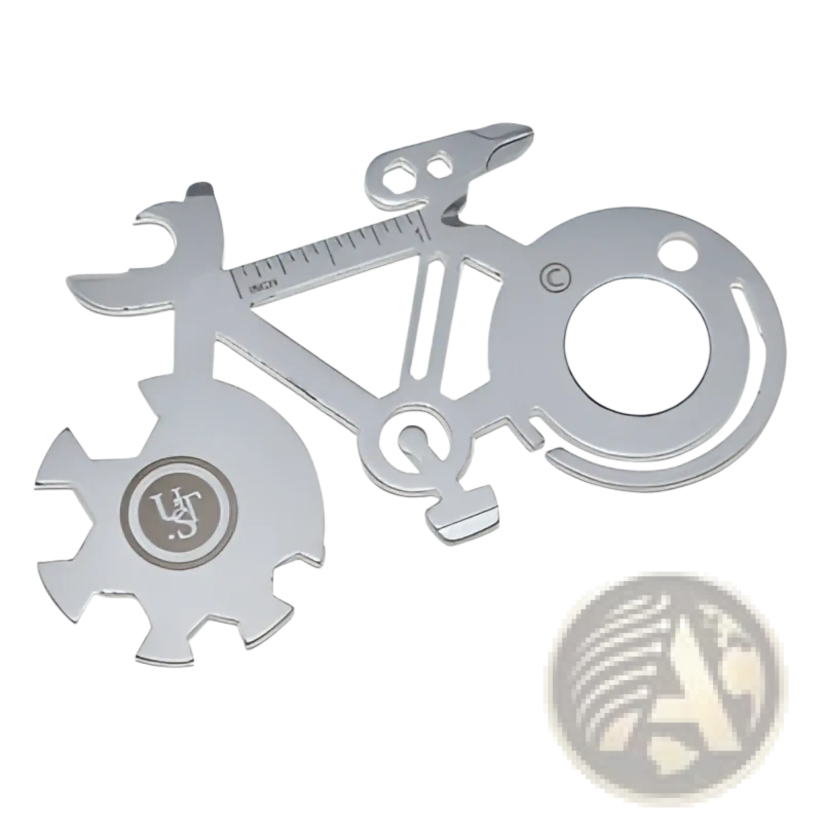 Silver bicycle multi-tool with built-in ruler and circular mirror made of 420 steel for versatile use