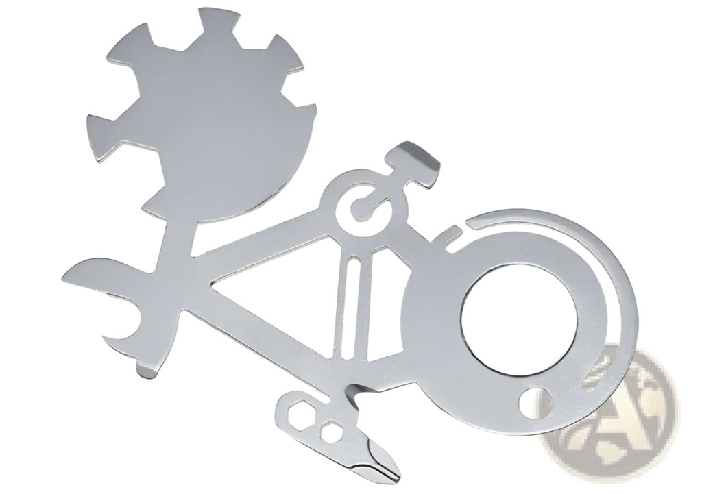 Silver 420 steel bicycle multi-tool with integrated wrench screwdriver mirror and ruler for versatile use
