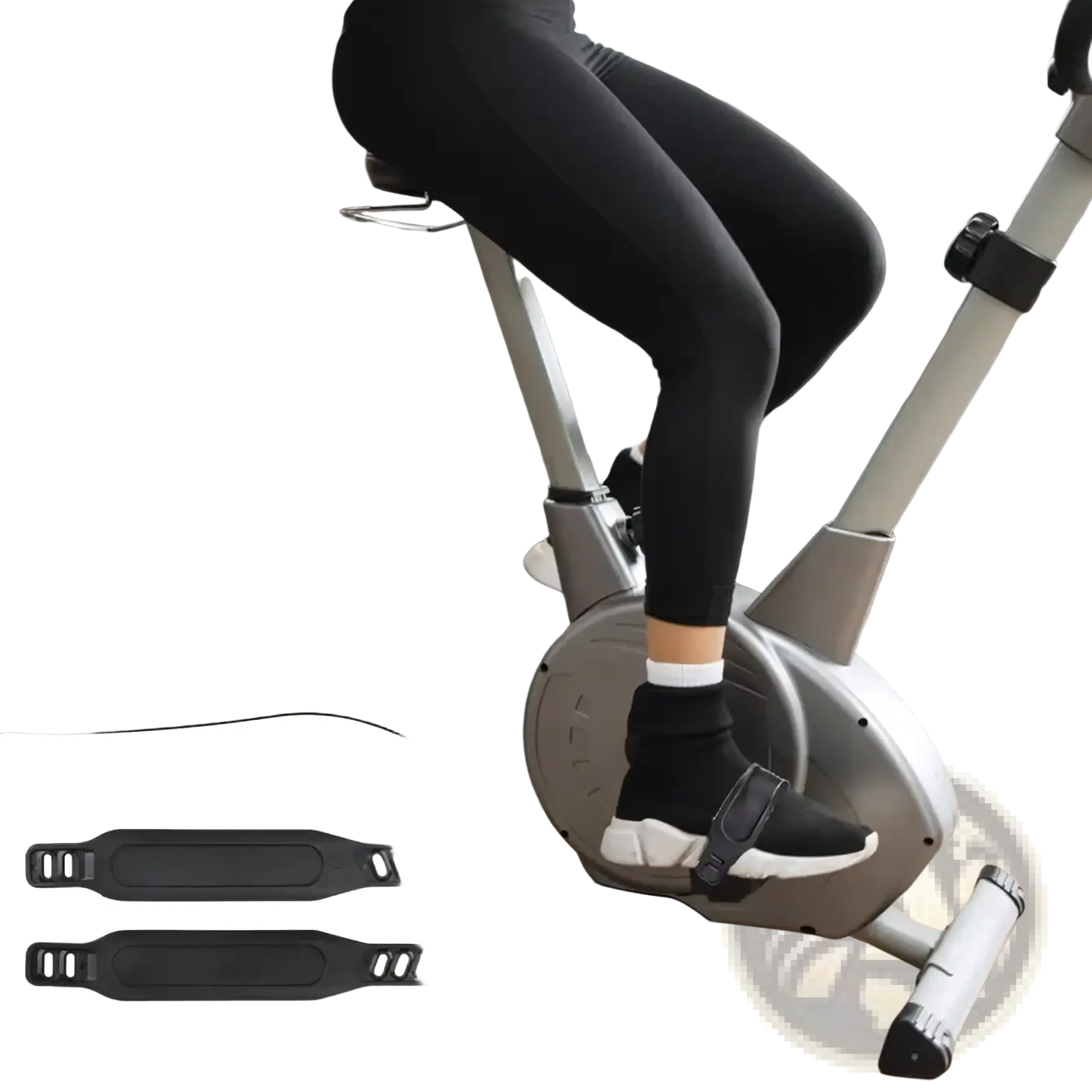 Black adjustable bicycle pedal strap with perforated textured grip for secure cycling foot fit