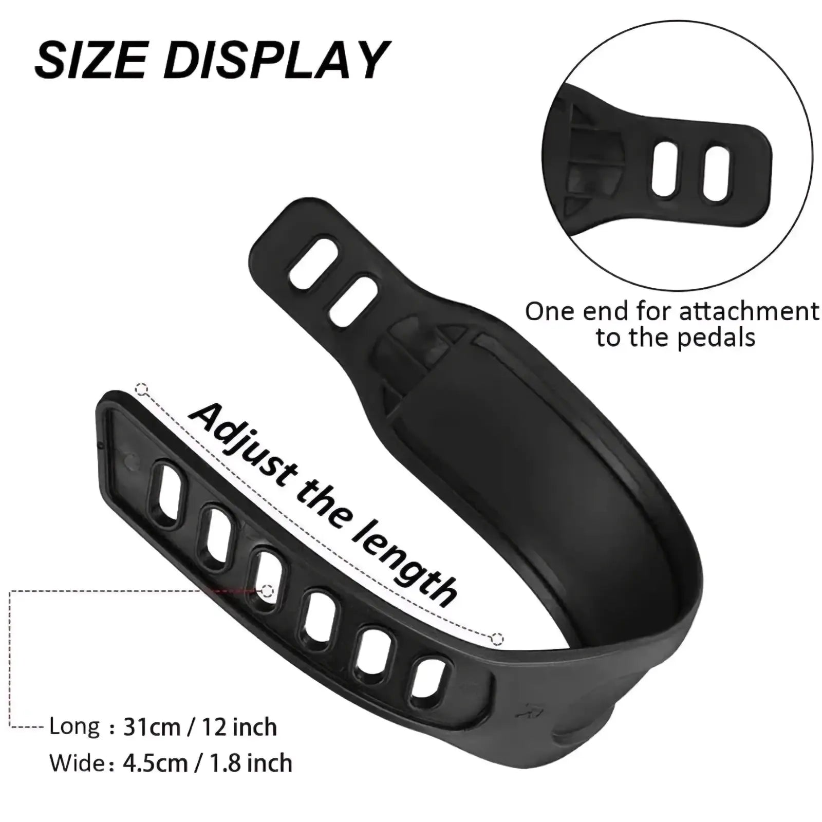Black adjustable bicycle pedal strap with sleek molded plastic design for secure universal cycling foot belt attachment