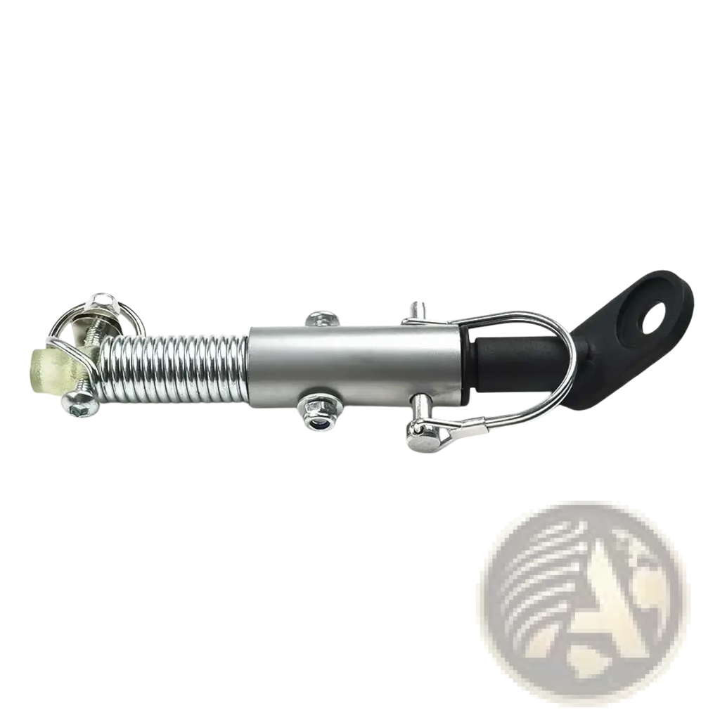 Silver metal bicycle pedal adjuster with coiled spring black plastic end cap and chrome hardware for trailer hitch coupler
