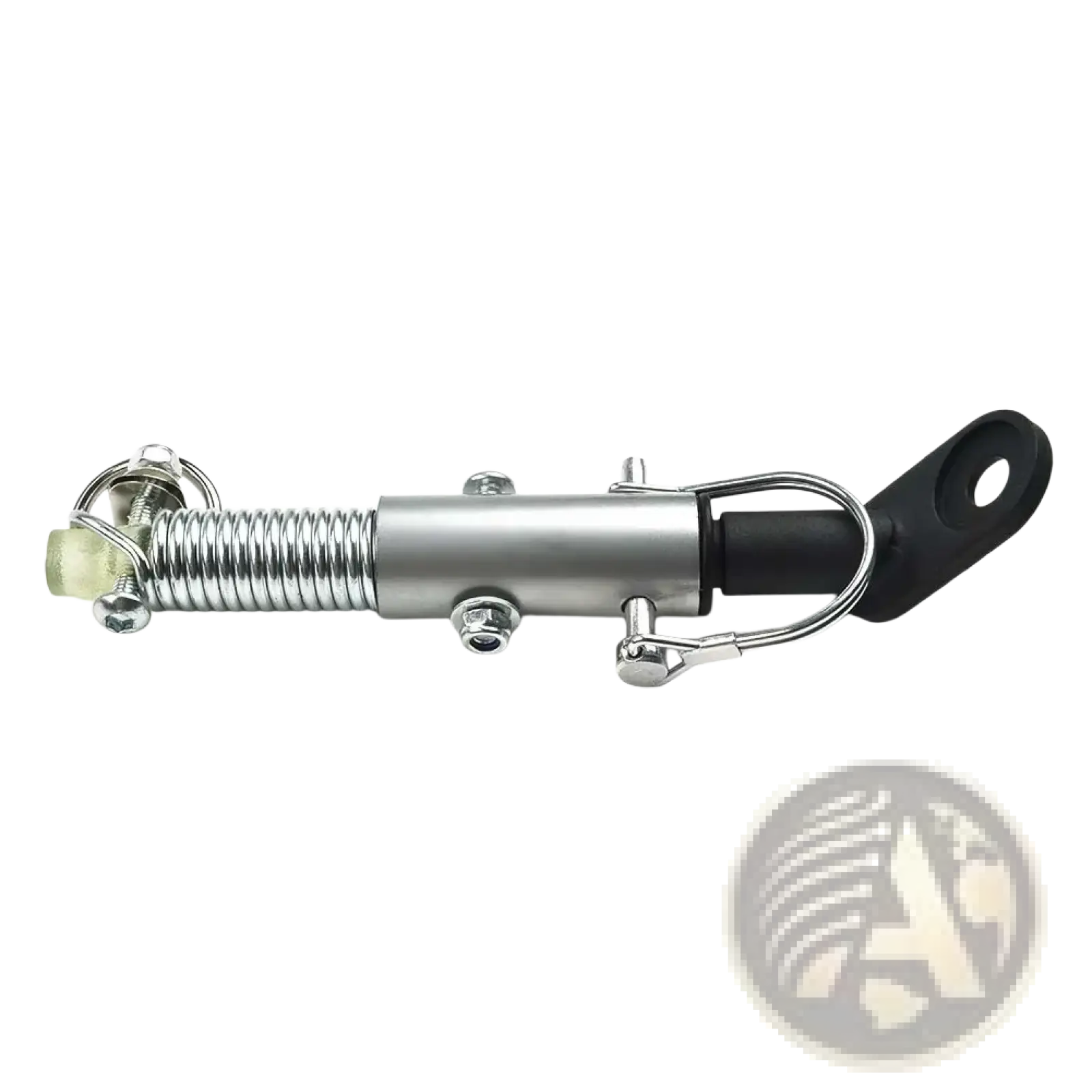 Silver metal bicycle pedal adjuster with coiled spring black plastic end cap and chrome hardware for trailer hitch coupler