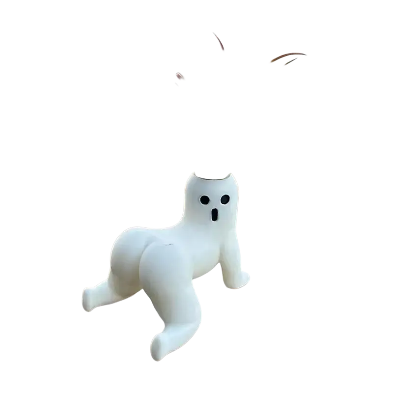 Big booty ghost planter resin white ceramic ghost planter with black facial features holding red-tipped air plant