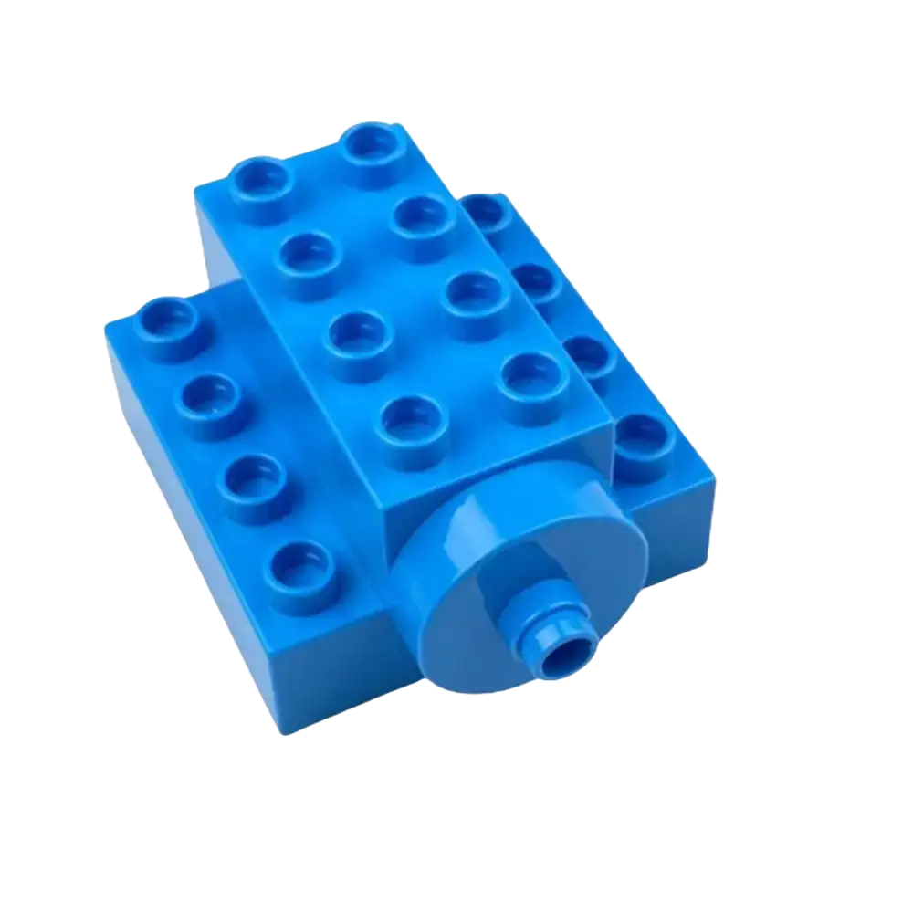 Bright blue plastic big building block with a cylindrical connector, part of a big building blocks accessories set for kids