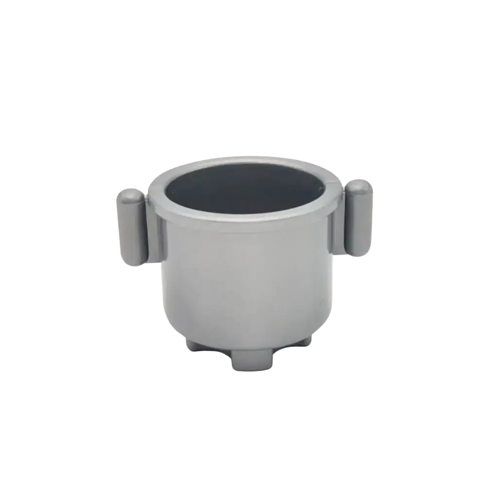 Gray metallic cylindrical container with handles for big building blocks accessories set for kids diy toys measuring 4x2.7x3 cm