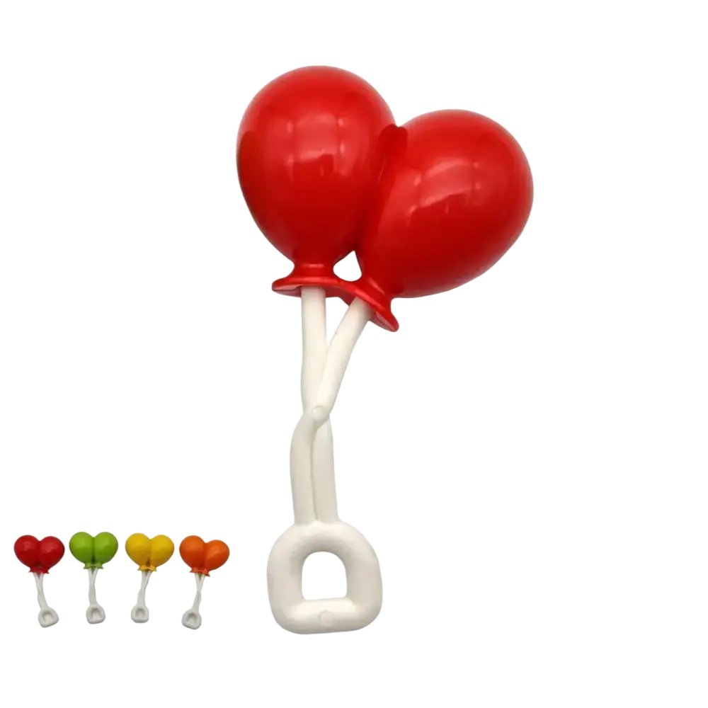 Red heart-shaped balloon toy with white plastic handle for big building blocks accessories set for kids diy toys